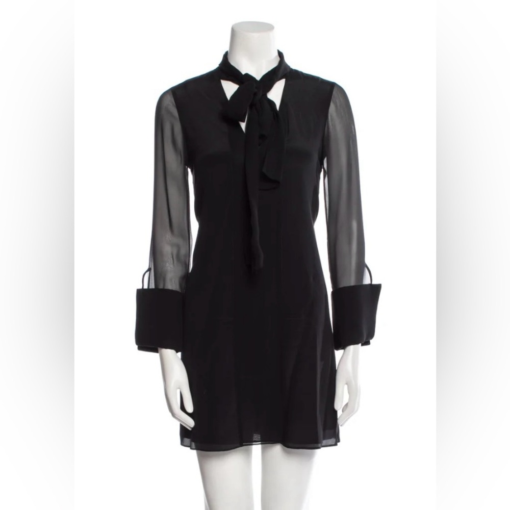 Alice + Olivia Black Silk Bow Tie Sheer Dress